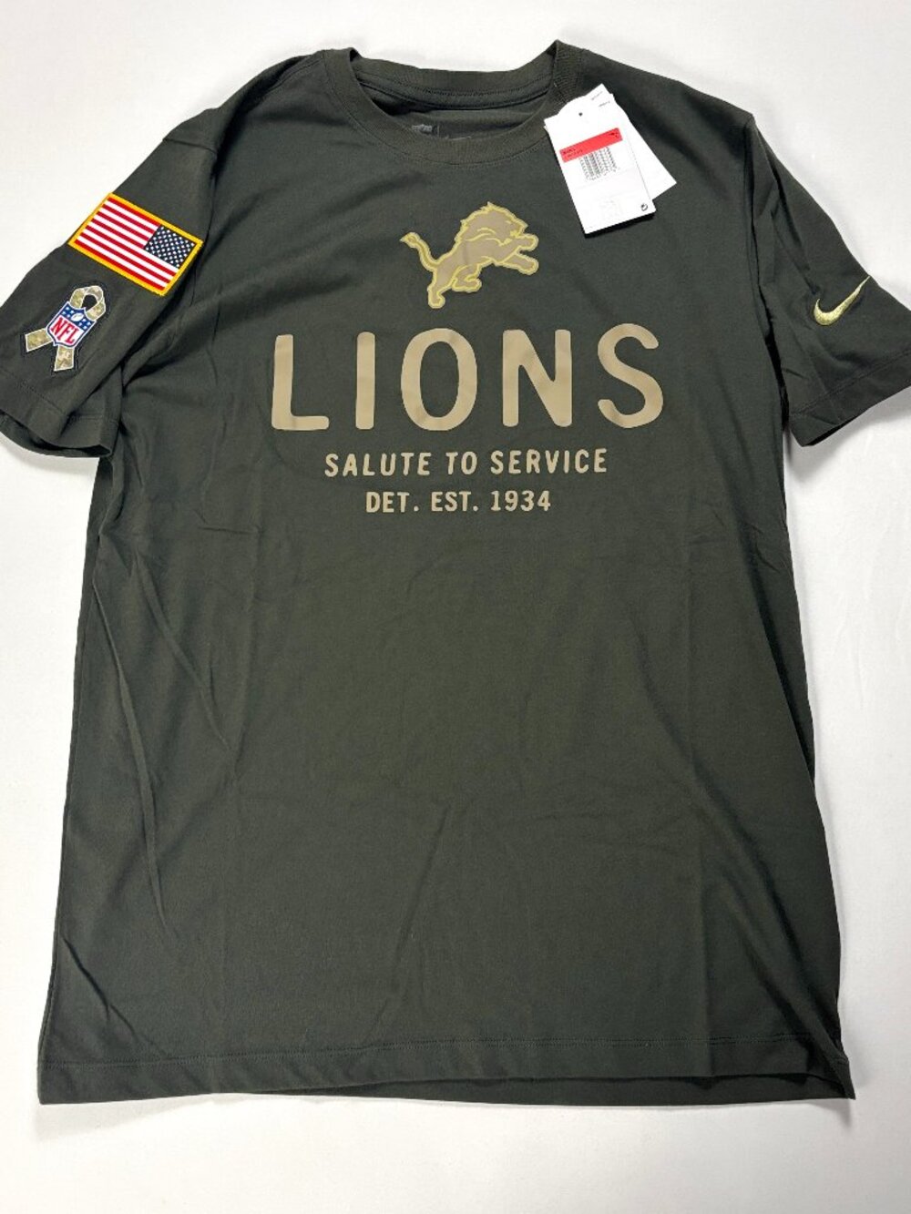 Detroit Lions Nike Mens Salute To Service Dri Fit T Shirt Army Green L NWT New